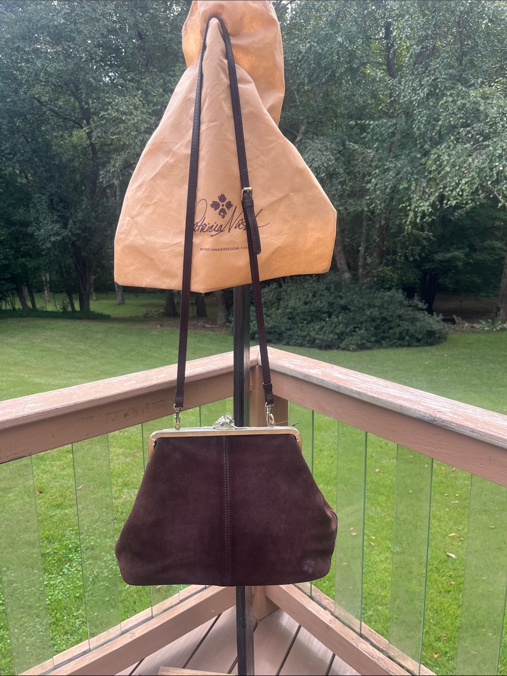 Patricia Nash Brown Suede Frame Crossbody Bag
